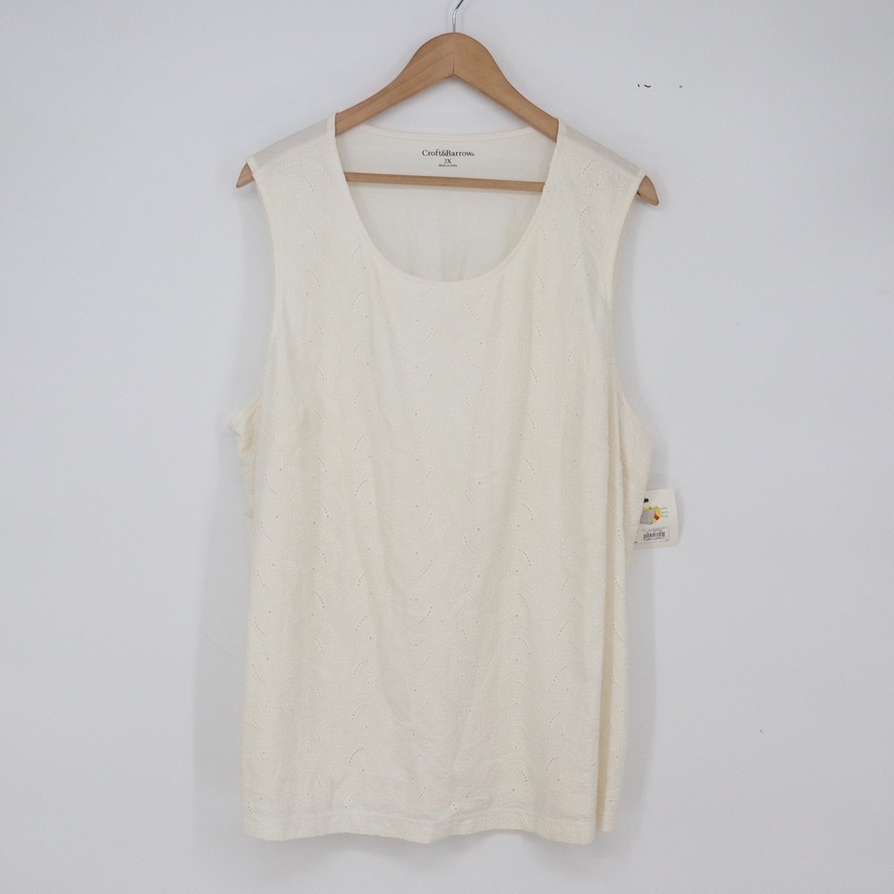 Croft & Barrow Tank Top Womens 2X White Eyelet Sleeveless New